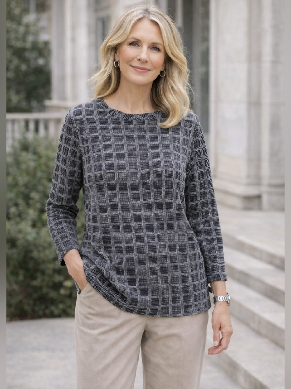 J. Jill Wearever Collection Size S 3/4 Sleeve  Black + White Tunic Top